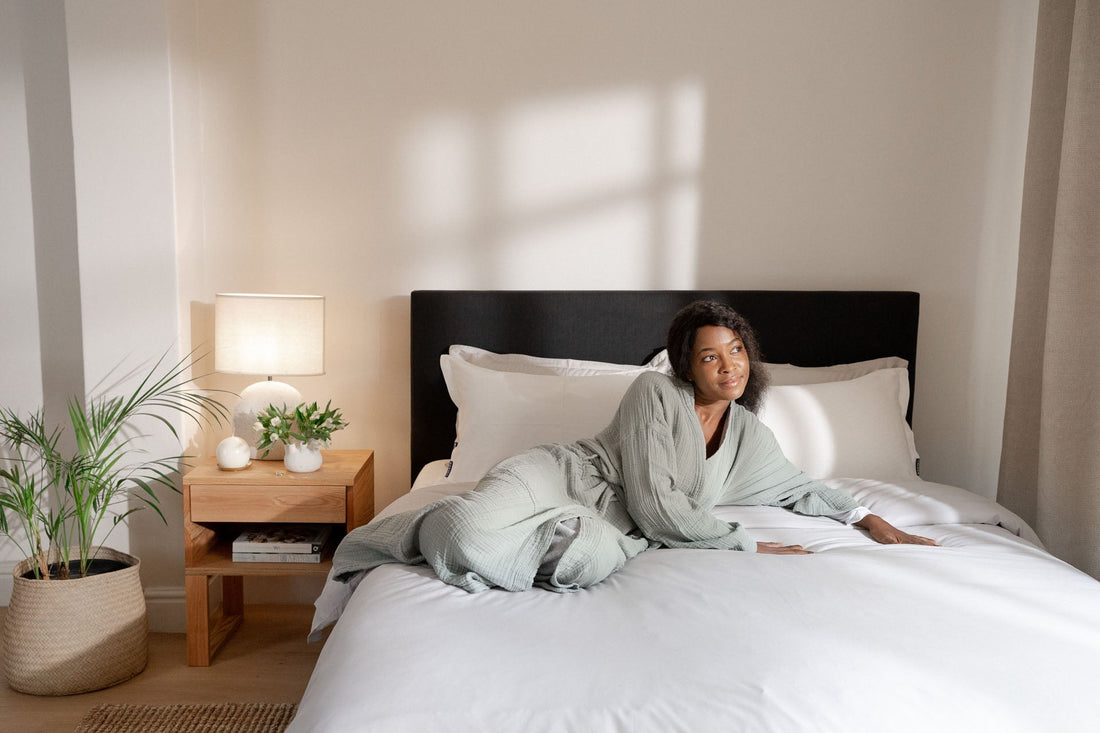 Sloom has a range of neutral linen, fitted sheets, flat sheets and duvets.